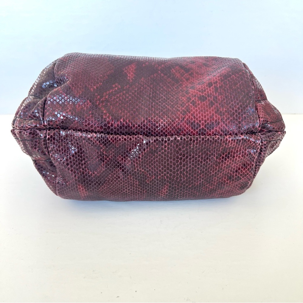 FURLA NEW Burgundy Snake Python Embossed Leather Single Handle Hobo Shoulder Bag - Picture 9 of 16